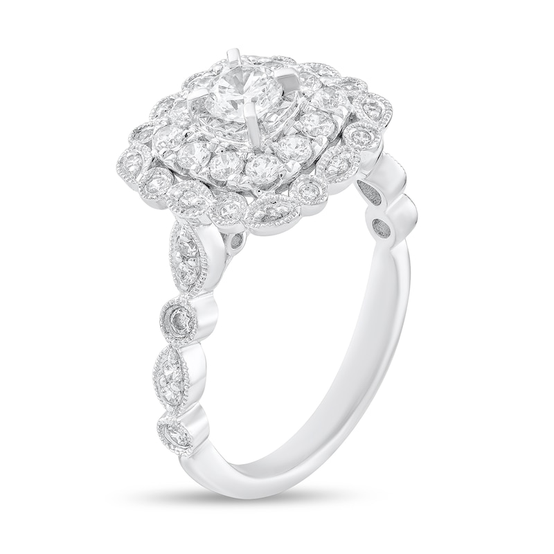 Main Image 2 of 3/4 CT. T.W. Diamond Double Cushion Frame Art Deco Vintage-Style Engagement Ring in 14K White Gold