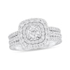 Thumbnail Image 1 of 1-1/5 CT. T.W. Diamond Double Cushion Frame Three Piece Bridal Set in 10K White Gold