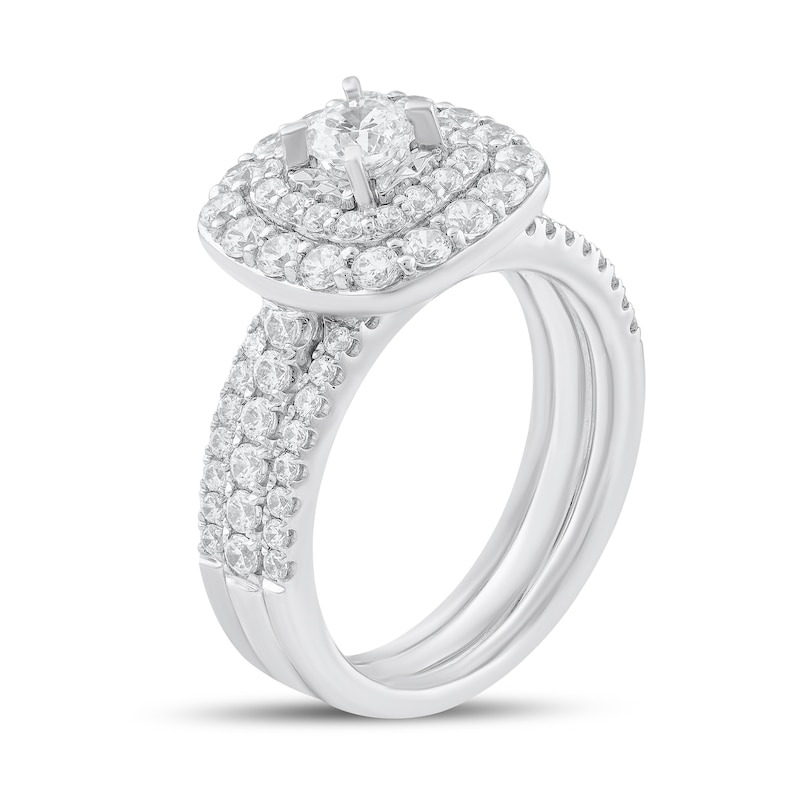 Main Image 2 of 1-1/5 CT. T.W. Diamond Double Cushion Frame Three Piece Bridal Set in 10K White Gold