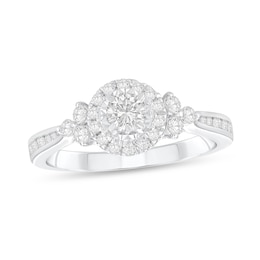 1/2 CT. T.W. Diamond Frame Tri-Sides Tapered Shank Engagement Ring in 14K White Gold