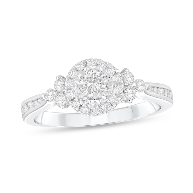 Main Image 1 of 1/2 CT. T.W. Diamond Frame Tri-Sides Tapered Shank Engagement Ring in 14K White Gold