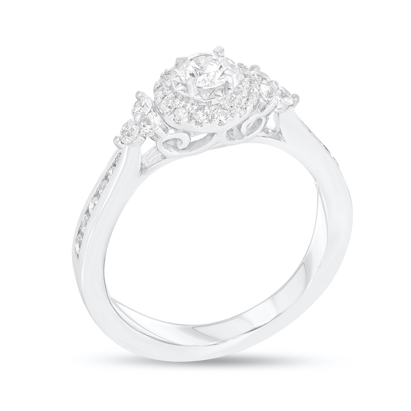 Main Image 2 of 1/2 CT. T.W. Diamond Frame Tri-Sides Tapered Shank Engagement Ring in 14K White Gold