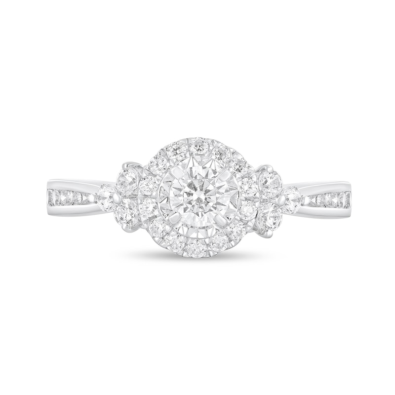 Main Image 3 of 1/2 CT. T.W. Diamond Frame Tri-Sides Tapered Shank Engagement Ring in 14K White Gold