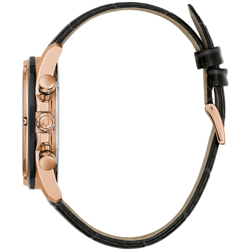 Main Image 4 of Men's Bulova Diamond Accent Two-Tone IP Leather Strap Chronograph Watch and Bracelet Box Set (Model: 98K117)