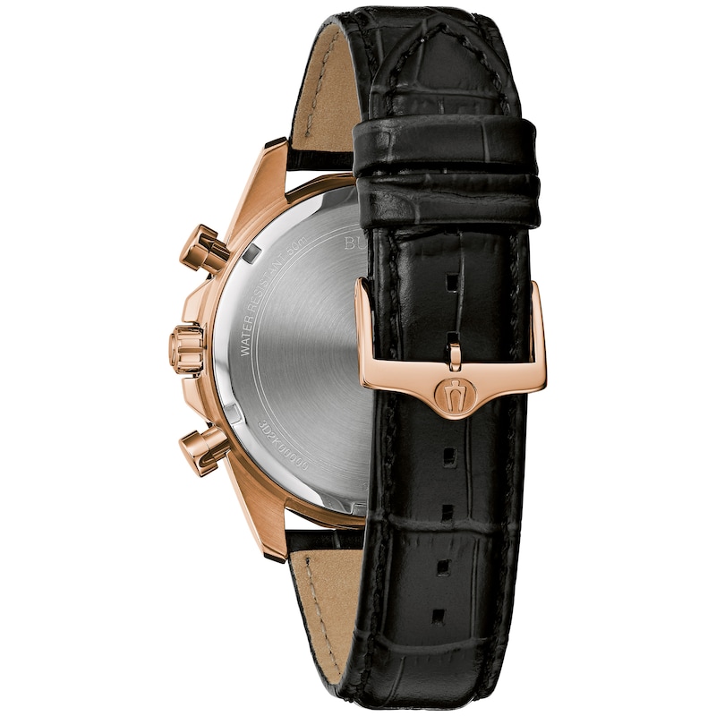 Main Image 5 of Men's Bulova Diamond Accent Two-Tone IP Leather Strap Chronograph Watch and Bracelet Box Set (Model: 98K117)