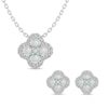 Thumbnail Image 1 of Lab-Created Opal and White Lab-Created Sapphire Frame Clover Pendant and Stud Earrings Set in Sterling Silver