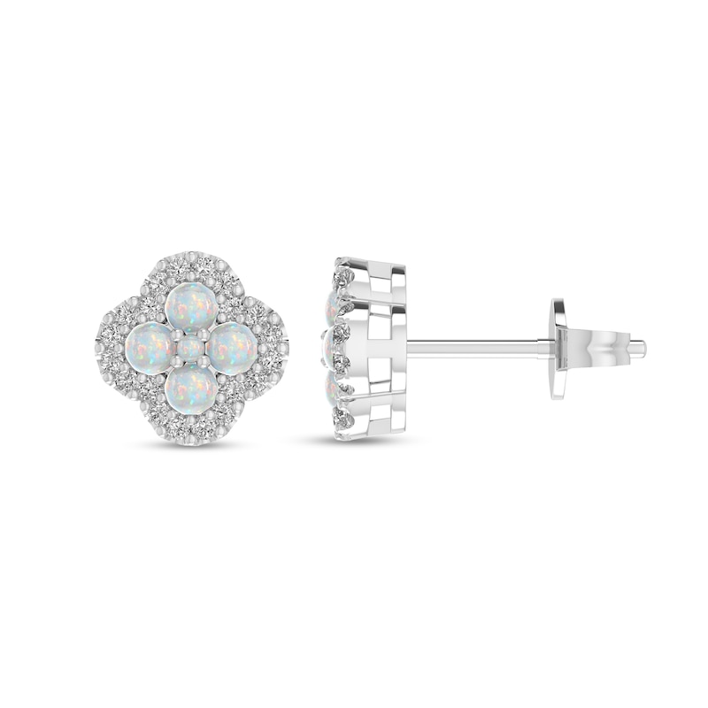 Main Image 2 of Lab-Created Opal and White Lab-Created Sapphire Frame Clover Pendant and Stud Earrings Set in Sterling Silver