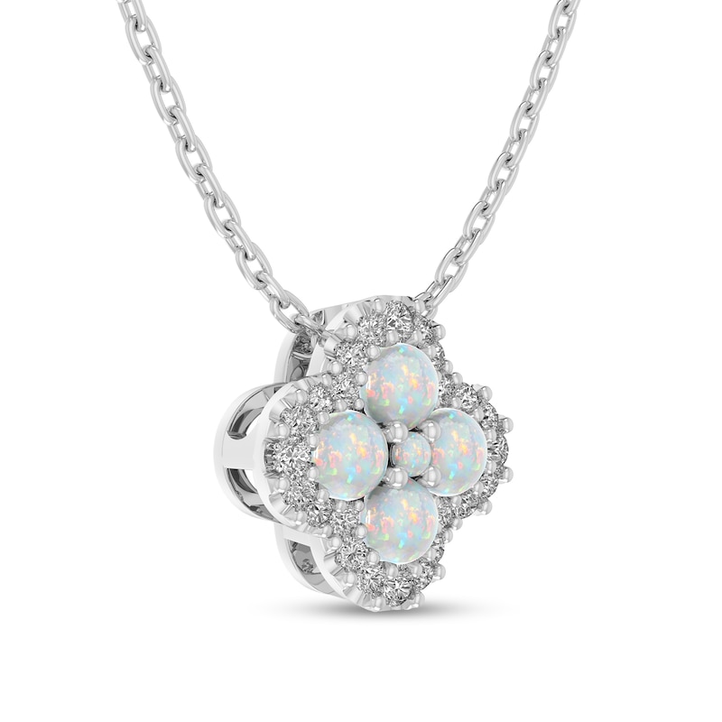 Main Image 3 of Lab-Created Opal and White Lab-Created Sapphire Frame Clover Pendant and Stud Earrings Set in Sterling Silver