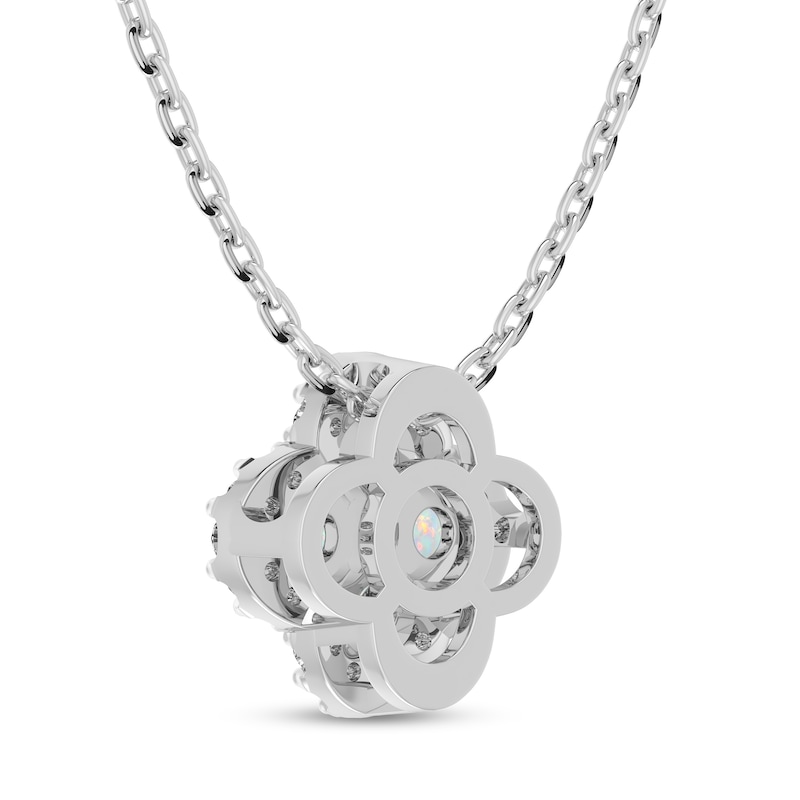 Main Image 4 of Lab-Created Opal and White Lab-Created Sapphire Frame Clover Pendant and Stud Earrings Set in Sterling Silver