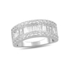 Thumbnail Image 1 of Baguette and Round White Lab-Created Sapphire Triple Row Band in Sterling Silver