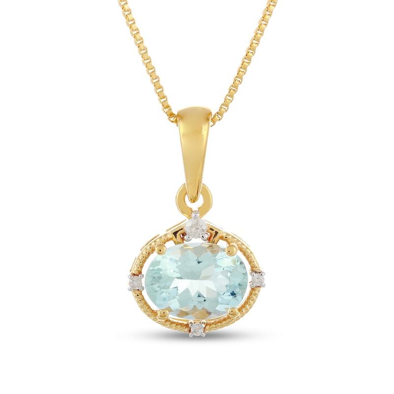 Main Image 1 of Oval Aquamarine and Diamond Accent Vintage-Style Pendant in Sterling Silver with 14K Gold Plate