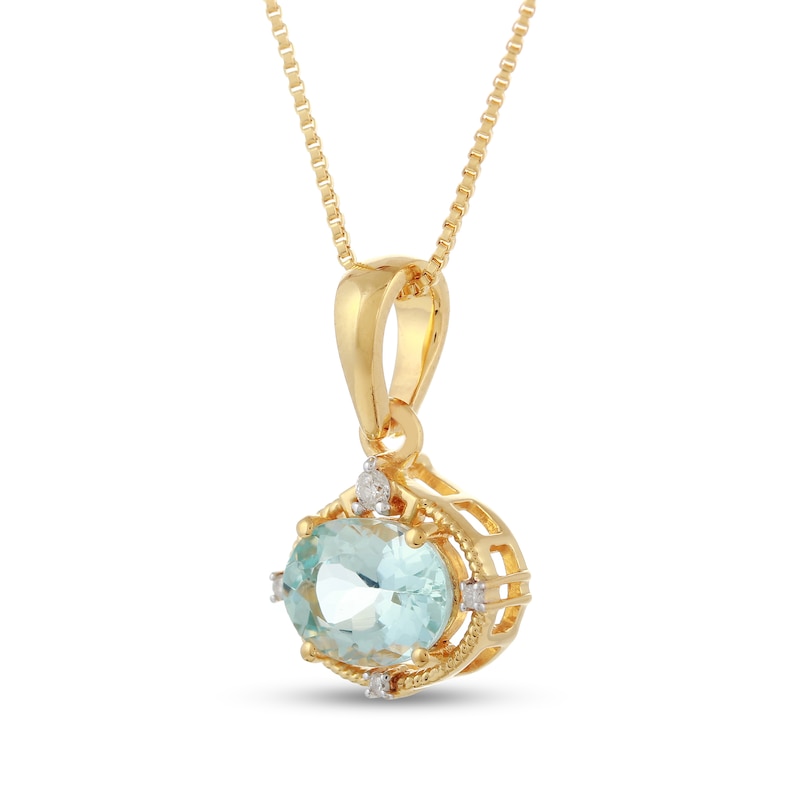 Main Image 2 of Oval Aquamarine and Diamond Accent Vintage-Style Pendant in Sterling Silver with 14K Gold Plate