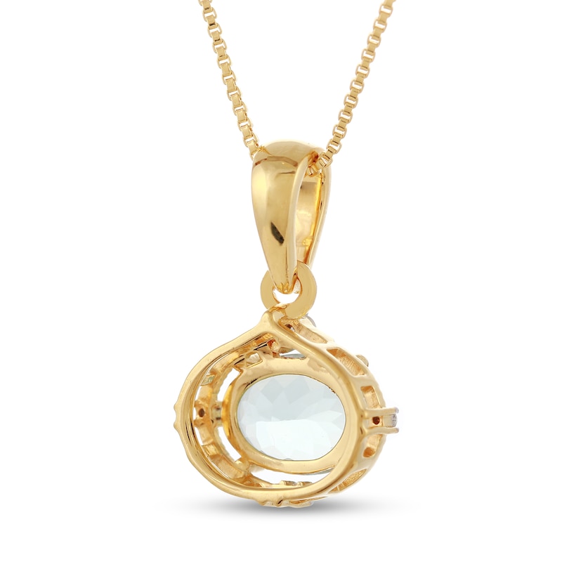 Main Image 3 of Oval Aquamarine and Diamond Accent Vintage-Style Pendant in Sterling Silver with 14K Gold Plate