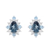 Thumbnail Image 1 of Pear-Shaped London Blue Topaz, Swiss Blue Topaz and White Topaz Sunburst Stud Earrings in Sterling Silver