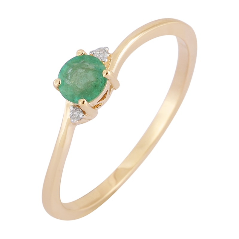 Main Image 1 of 4.0mm Emerald and Diamond Accent Bypass Shank Ring in 10K Gold