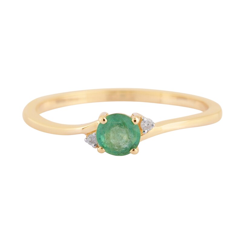 Main Image 2 of 4.0mm Emerald and Diamond Accent Bypass Shank Ring in 10K Gold