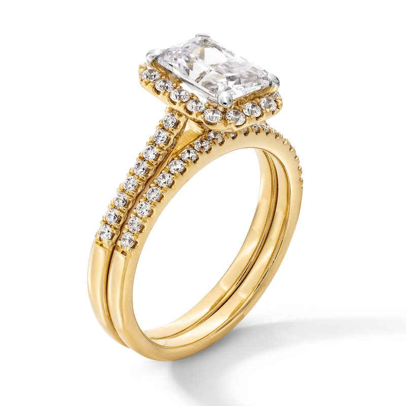 Main Image 3 of 2 CT. T.W. Radiant-Cut Certified Lab-Grown Diamond Bridal Set in 14K Gold (F/VS2)