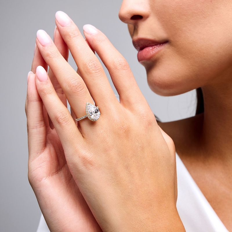 Main Image 2 of 3-1/2 CT. T.W. Pear-Shaped Certified Lab-Grown Diamond Frame Engagement Ring in 14K Gold (F/VS2)
