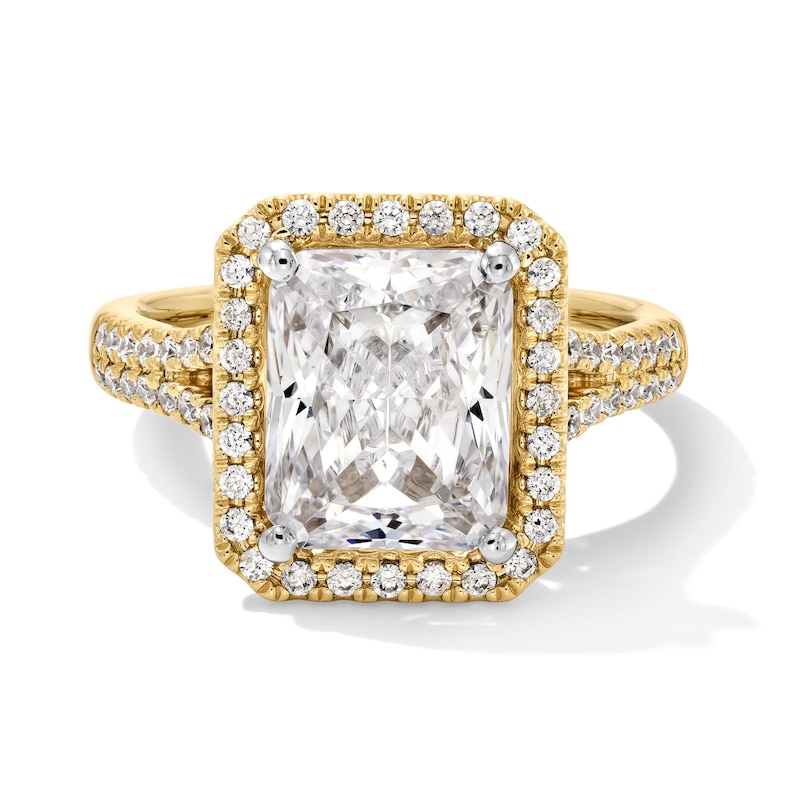 Main Image 1 of 4-1/2 CT. T.W. Radiant-Cut Certified Lab-Grown Diamond Frame Split Shank Engagement Ring in 14K Gold (F/VS2)