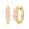 Thumbnail Image 1 of Morganite Three-Stone Huggie Hoop Earrings in Sterling Silver with 10K Gold Plate