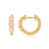 Thumbnail Image 2 of Morganite Three-Stone Huggie Hoop Earrings in Sterling Silver with 10K Gold Plate