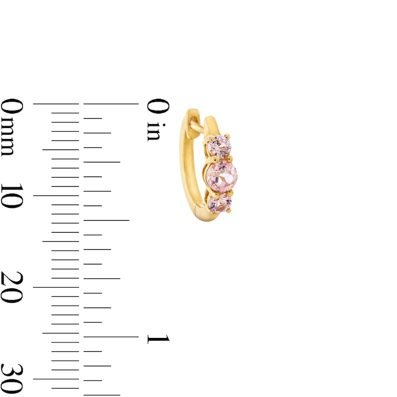 Main Image 3 of Morganite Three-Stone Huggie Hoop Earrings in Sterling Silver with 10K Gold Plate