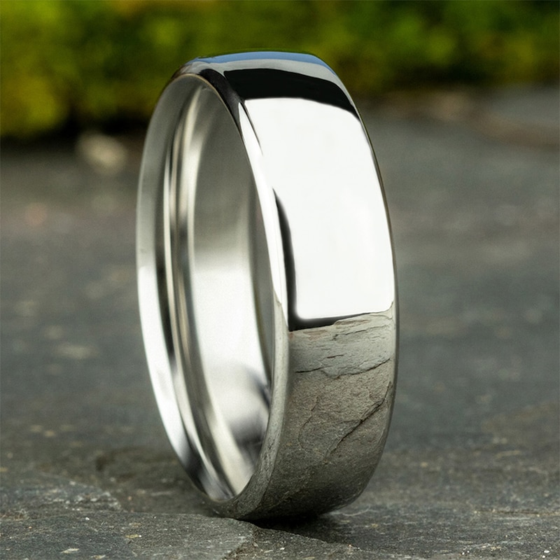 Main Image 4 of 6.5mm Comfort-Fit Euro Engravable Wedding Band in 10K White Gold (1-2 Lines)