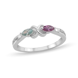 Couple’s Marquise-Shaped Birthstone Engravable Twist Ring (2 Stones and 2 Names)