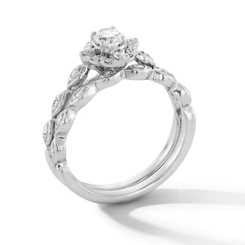 Main Image 3 of 5/8 CT. T.W. Oval Certified Lab-Grown Diamond Frame Scallop Shank Bridal Set in 14K White Gold (F/VS2)