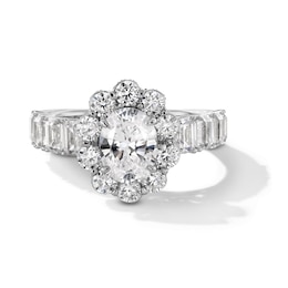 4 CT. T.W. Oval Certified Lab-Grown Diamond Flower Frame Engagement Ring in 14K White Gold (F/VS2)
