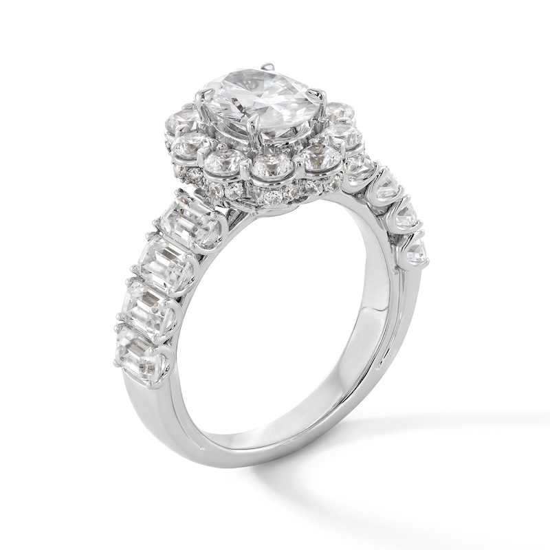 Main Image 3 of 4 CT. T.W. Oval Certified Lab-Grown Diamond Flower Frame Engagement Ring in 14K White Gold (F/VS2)