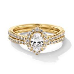1 CT. T.W. Oval Certified Lab-Grown Diamond Frame Bridal Set in 14K Gold (F/VS2)