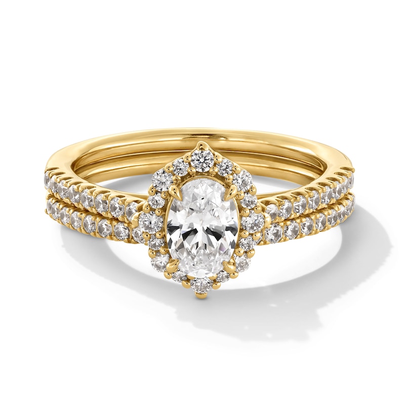 Main Image 1 of 1 CT. T.W. Oval Certified Lab-Grown Diamond Frame Bridal Set in 14K Gold (F/VS2)