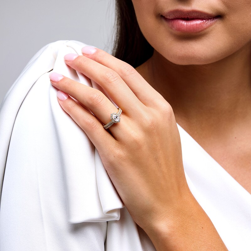 Main Image 2 of 1 CT. T.W. Oval Certified Lab-Grown Diamond Frame Bridal Set in 14K Gold (F/VS2)