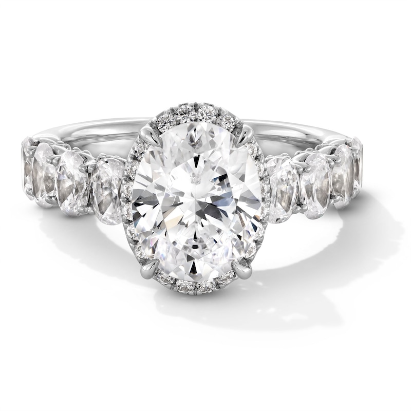 Main Image 1 of 3-1/4 CT. T.W. Oval Certified Lab-Grown Diamond Frame Engagement Ring in 14K White Gold (F/VS2)