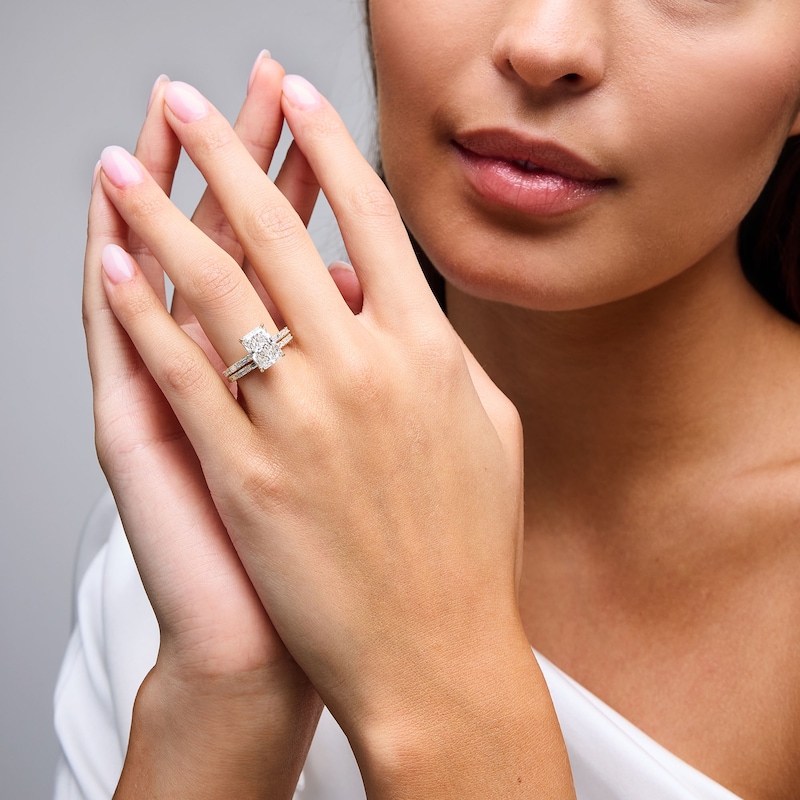 Main Image 2 of 3-1/2 CT. T.W. Radiant-Cut Certified Lab-Grown Diamond Bridal Set in 14K Gold (F/VS2)
