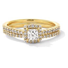 3/4 CT. T.W. Princess-Cut Certified Lab-Grown Diamond Bridal Set in 14K Gold (F/VS2)