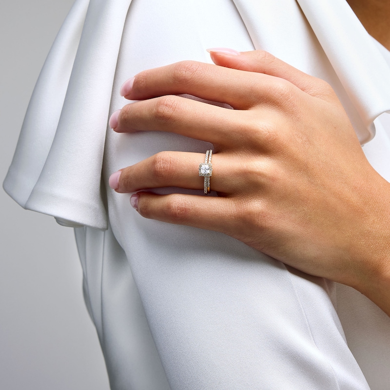 Main Image 2 of 3/4 CT. T.W. Princess-Cut Certified Lab-Grown Diamond Bridal Set in 14K Gold (F/VS2)