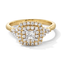 7/8 CT. T.W. Princess-Cut Diamond Double Cushion Frame Engagement Ring in 14K Gold