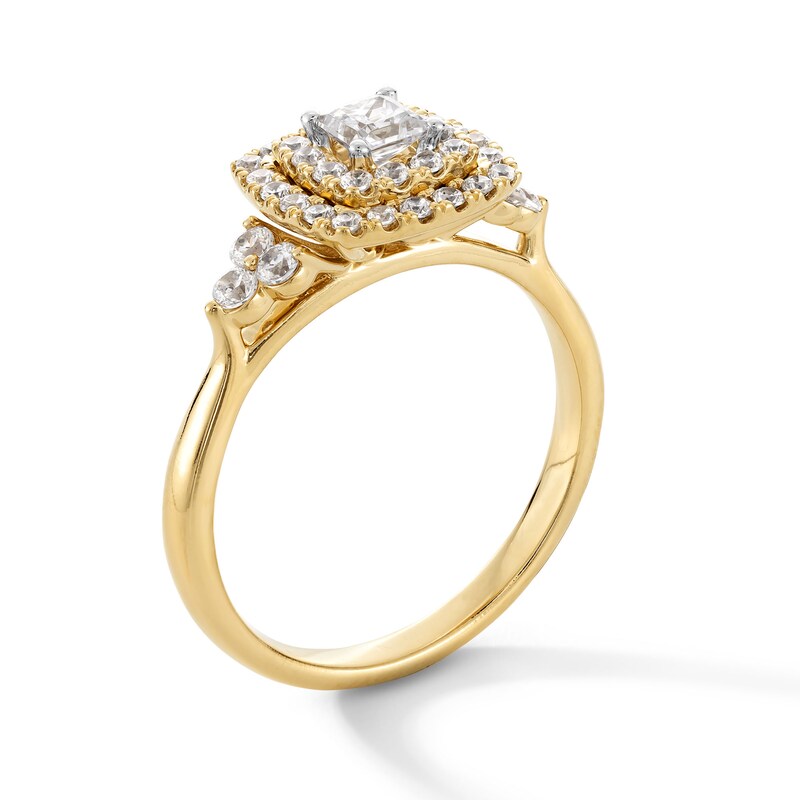 Main Image 3 of 7/8 CT. T.W. Princess-Cut Diamond Double Cushion Frame Engagement Ring in 14K Gold