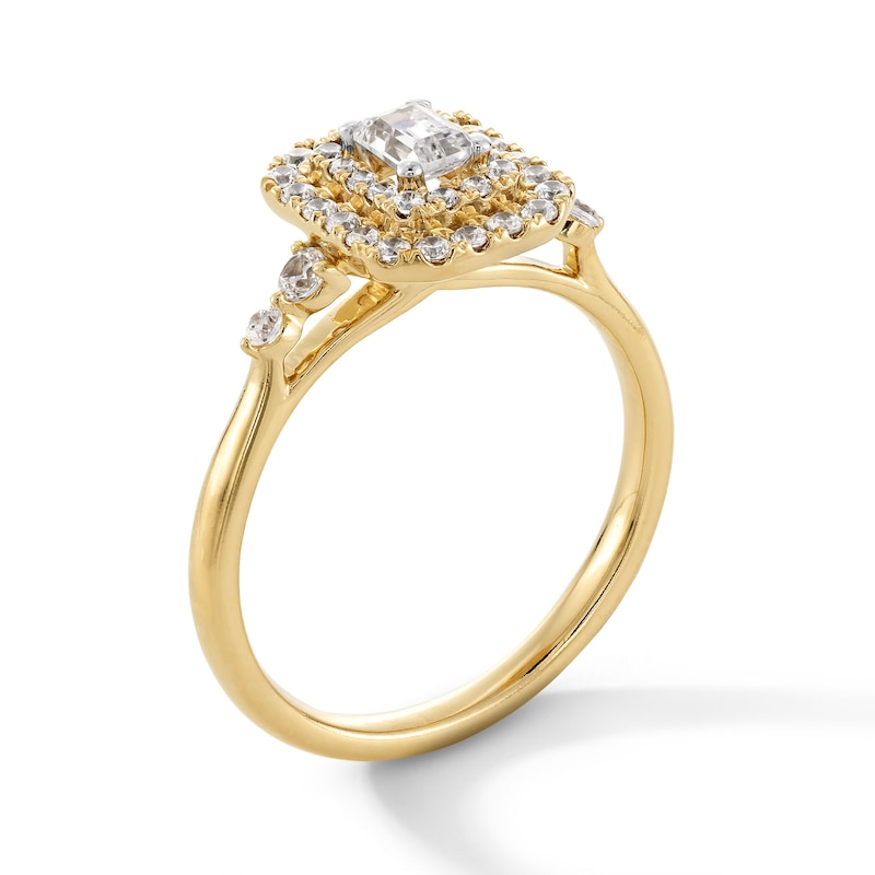 Main Image 3 of 5/8 CT. T.W. Emerald-Cut Diamond Double Octagon Frame Engagement Ring in 14K Gold