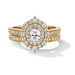 1-1/5 CT. T.W. Oval Diamond Vintage-Inspired Double-Frame Bridal Set in 14K Gold