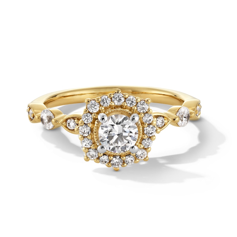 Main Image 1 of 7/8 CT. T.W. Diamond Vintage-Inspired Fancy Frame Engagement Ring in 14K Yellow Gold
