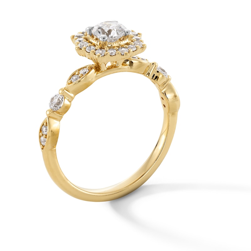 Main Image 3 of 7/8 CT. T.W. Diamond Vintage-Inspired Fancy Frame Engagement Ring in 14K Yellow Gold