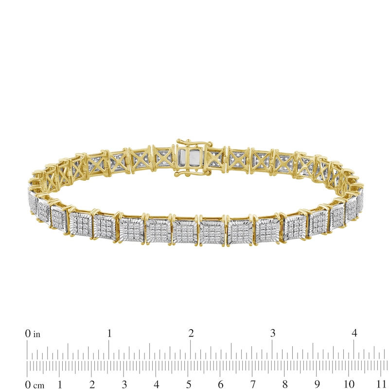 Main Image 3 of 1-3/4 CT. T.W. Multi-Diamond Grid Pattern Link Bracelet in 10K Gold - 8.5"