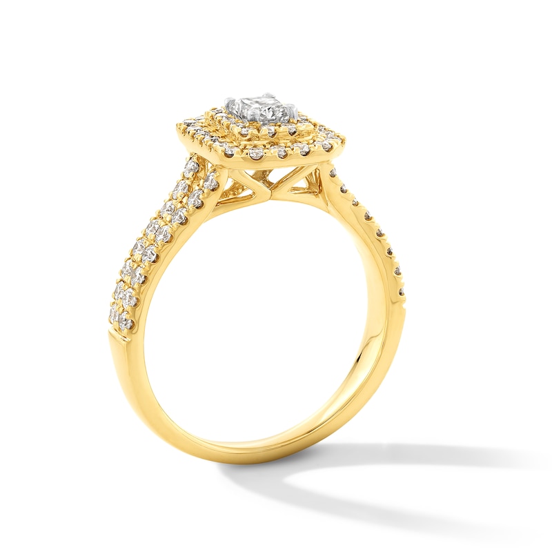 Main Image 3 of 1 CT. T.W. Radiant-Cut Diamond Frame Engagement Ring in 14K Gold