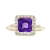 Thumbnail Image 1 of 7.0mm Princess-Cut Amethyst and White Lab-Created Sapphire Frame Ring in Sterling Silver with 14K Gold Plate