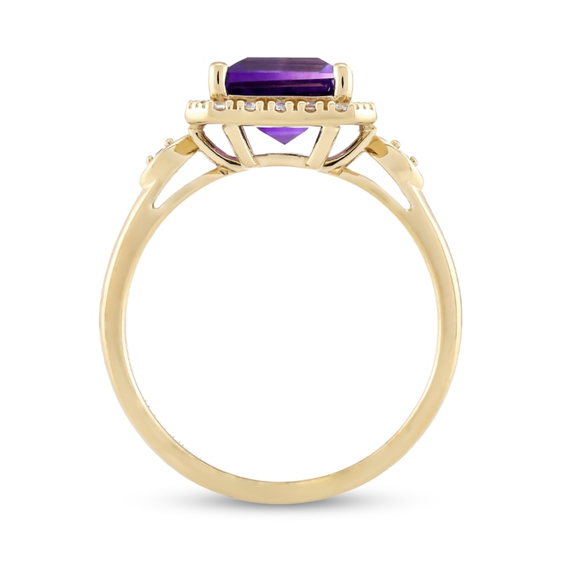 Main Image 2 of 7.0mm Princess-Cut Amethyst and White Lab-Created Sapphire Frame Ring in Sterling Silver with 14K Gold Plate