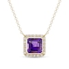 Thumbnail Image 1 of 7.0mm Princess-Cut Amethyst and White Lab-Created Sapphire Frame Necklace in Sterling Silver with 14K Gold Plate