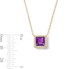 Thumbnail Image 3 of 7.0mm Princess-Cut Amethyst and White Lab-Created Sapphire Frame Necklace in Sterling Silver with 14K Gold Plate